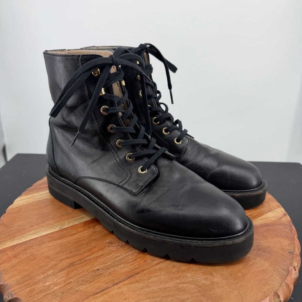 Stuart‎ Weitzman Mila Lift black leather combat boot lace up sz 9